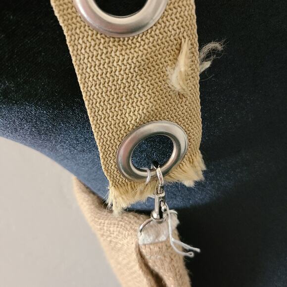 Burlap Wide Crossbody Silver Tone Grommets  Large Fabric Flower Purse Bag Boho - Picture 11 of 13